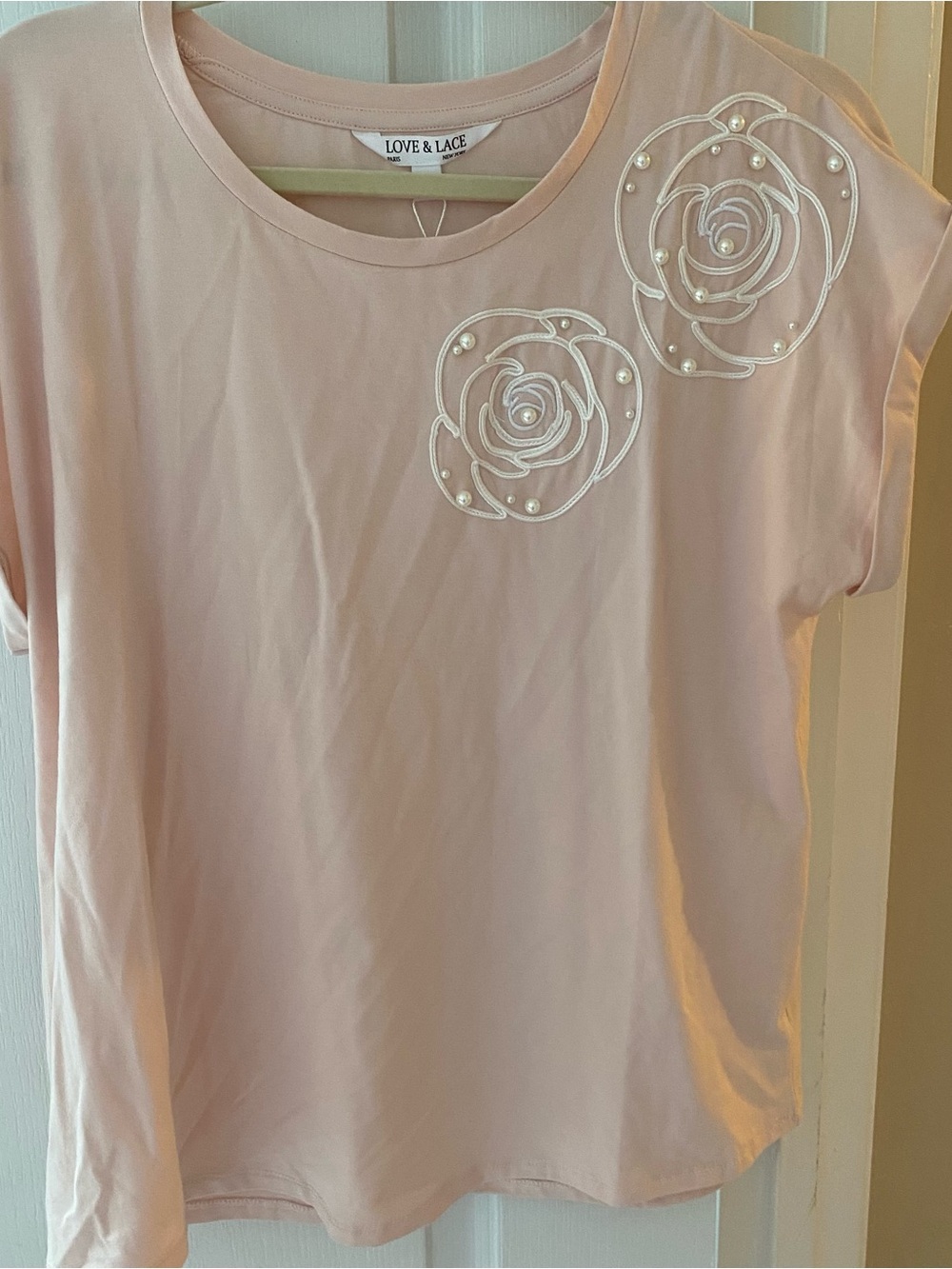 Blush Pink Short-Sleeve Pearl Floral Tee